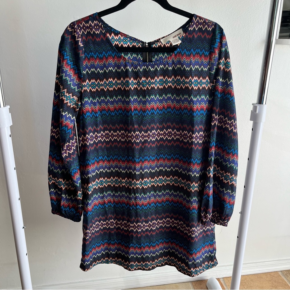 Decorative Patterned Long Sleeve Dress - Size Medium